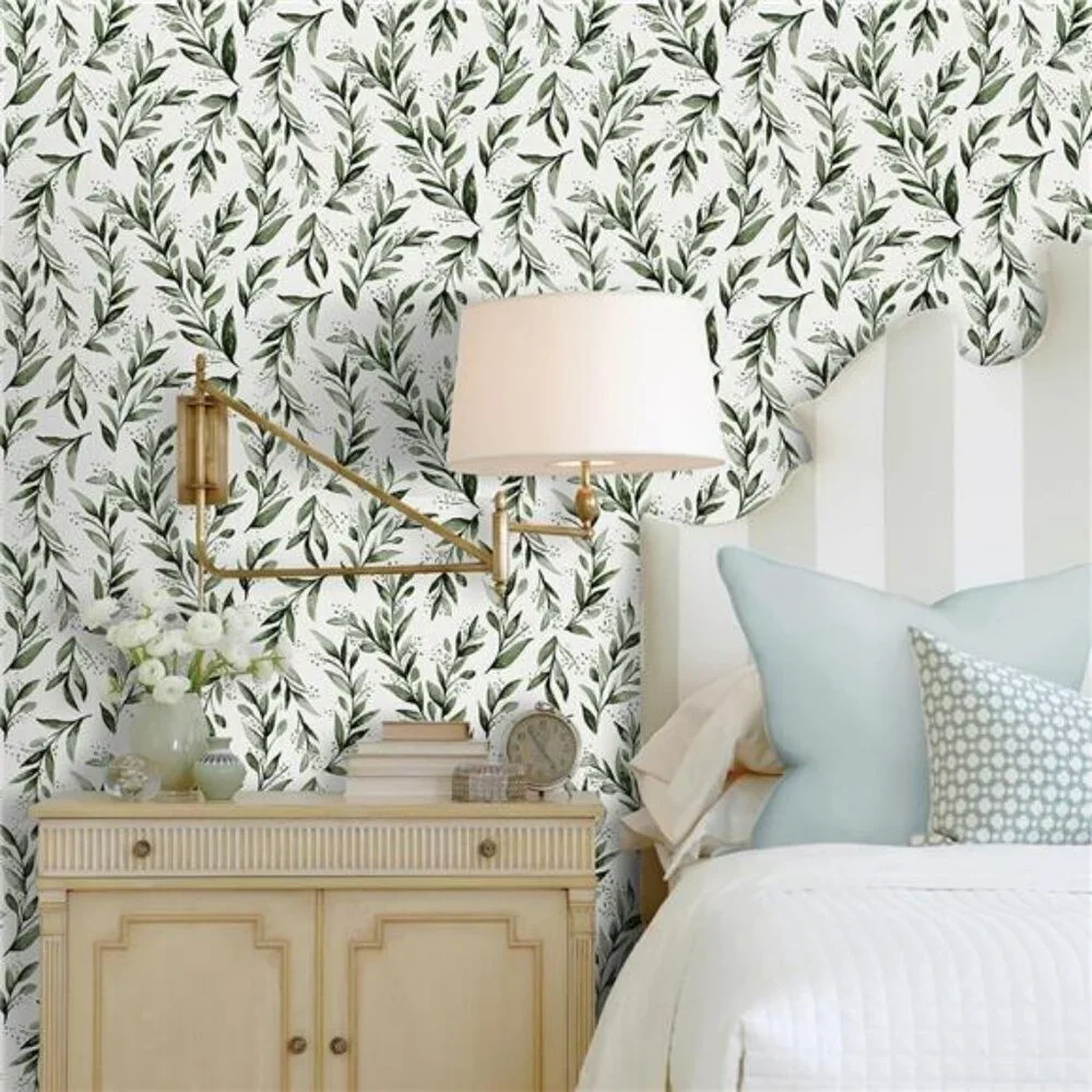 Leaf Peel and Stick Wallpaper Green Olive Branch Vinyl Modern Farmhouse Decor